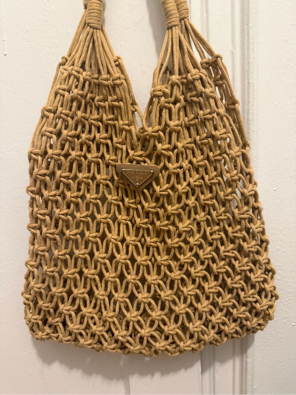 Prada Mustard Macramé Tote Bag - Picture 2 of 9